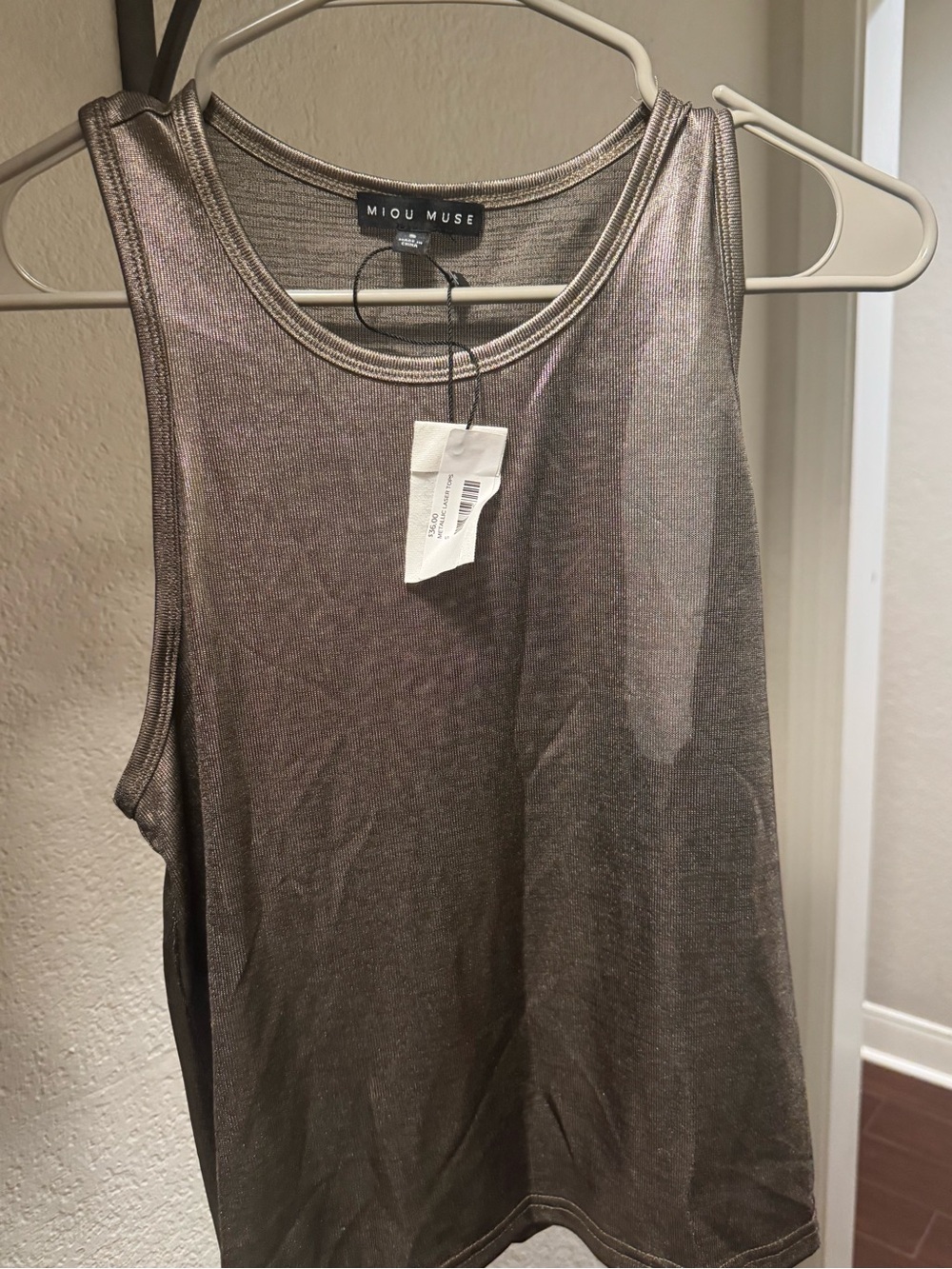 Miou Muse Metallic Bronze Tank Top - Women's Shimmer Sleeveless Tee